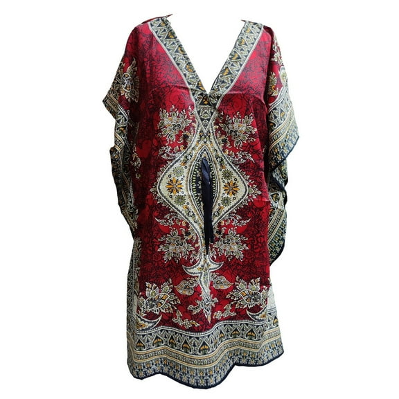 Women's Short Kaftan Maxi Tunic Caftan Gown Top Night Dress One Size Red