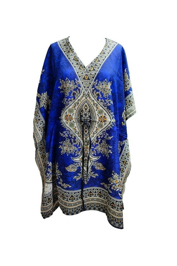 Women's Short Kaftan Maxi Tunic Caftan Gown Top Night Dress One Size Royal Blue