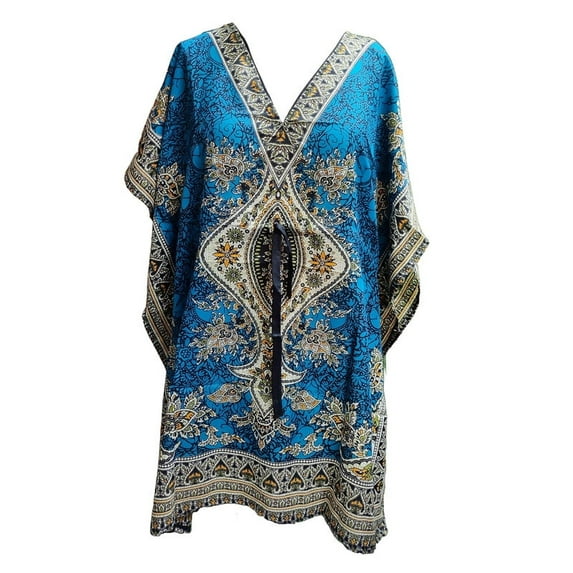 Women's Short Kaftan Maxi Tunic Caftan Gown Top Night Dress One Size Turqoise