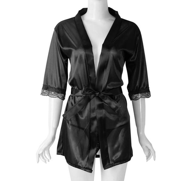 Women's Short Kimono V-Neck Bathrobe Plain Dressing Gown Bridal Party Robe