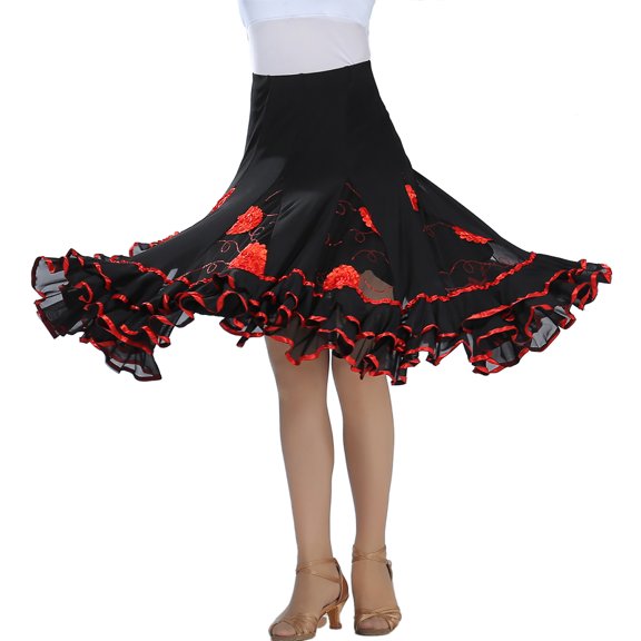 Women's Short Knee Length Swing Dance Party Practice Routine Skirt Wear