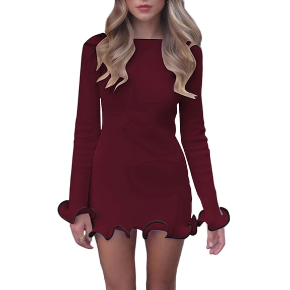 Women's Short Knitted Long-Sleeved Slim Fit Dress