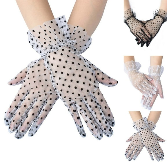 Women's Short Lace Gloves Floral Detail for Wedding and 1950s Costume Events