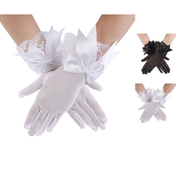 Women's Short Lace Mitten Gloves Elegant Tea Length for Bridal and Evening Attire