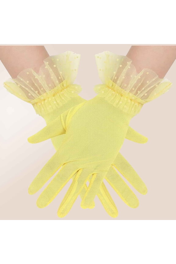 Women's Short Lace Tulle Sheer Mesh Gloves for Wedding Bridal Prom Banquet Costume