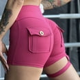 thumbnail image 1 of Women's Short Leggings With Pockets Drawstring Running Exercises And Fitness Running Pants Tall Waist Sexy Yoga Shorts, 1 of 5