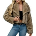 thumbnail image 1 of Women's Short Length Turn Down Collar Faux Fur Coat Jacket Winter Warm Outerwear Solid Color Long Sleeve, 1 of 9