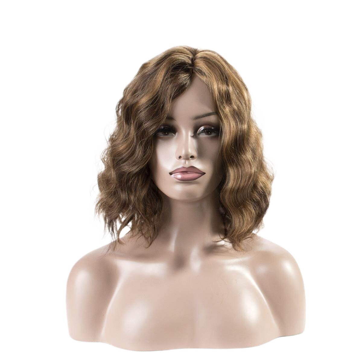 Women's Short Light Brown Wavy Wig, Side Curly Wig, Suitable For Daily Wear At Parties