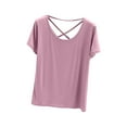 thumbnail image 1 of Women's Short/Long Sleeve V Neck Criss Cross T-Shirt Tops, 1 of 9