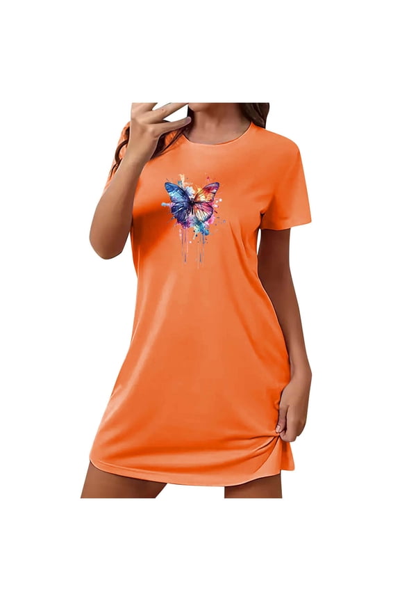 Women's Short Nightgown Cute Print Sleep Shirts Soft Nightshirt Lightweight Pajamas Dress Ladies Tunic Home Shirts