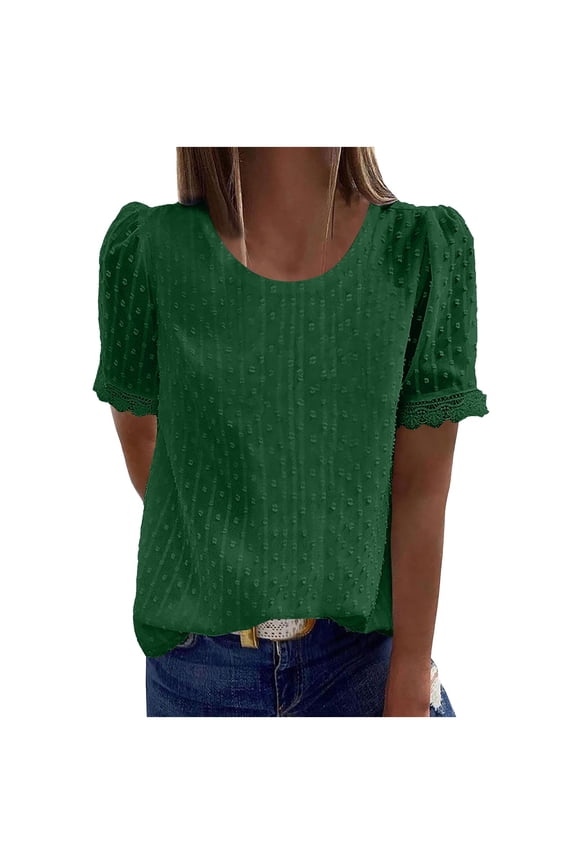 Women's Short Puff Sleeve Casual Tops Fashion Polka Dot Blouses Dressy Ladies Summer Tops