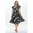 thumbnail image 1 of Women's Short Puff Sleeve Midi Floral Cocktail Flare Tea Party, Formal and Casual Dresses(Black Grey Small-Medium Size), 1 of 5