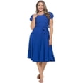 thumbnail image 1 of Royal Neon Large-X-large Size Women's Short Puff Sleeve Midi Solid Cocktail Flare Tea Party, Formal and Casual Dresses, 1 of 5