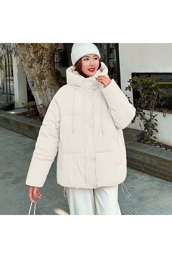 Women's Short Puffer Jacket, Hooded Quilted Coat, Casual Bomber Style Outerwear, Lightweight Warm Winter Coat, Loose Fit Cropped Padded Jacket, Everyday Wear Beige L