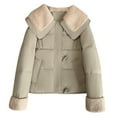 thumbnail image 1 of Women's Short Puffer Jackets Long Sleeve Cute Warm Outwear Coat with Fleece Collar and Cuff Green M, 1 of 3