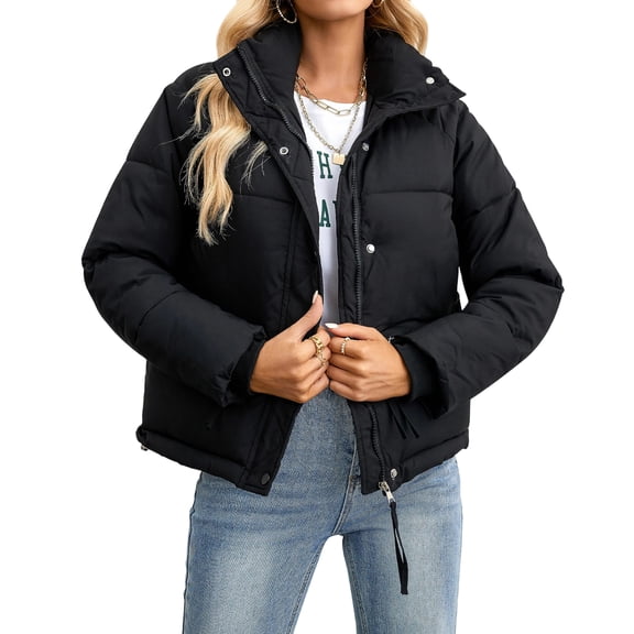 Women's Short Puffer Parka, Heavy Weight Oversized Hooded Down Alternative, Maximum Warmth for Subzero Temperatures & Winter CommuteBlackM
