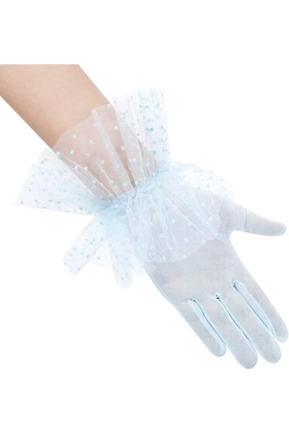 Women's Short Puffy Ruffle Lace Tulle Sheer Mesh Gloves