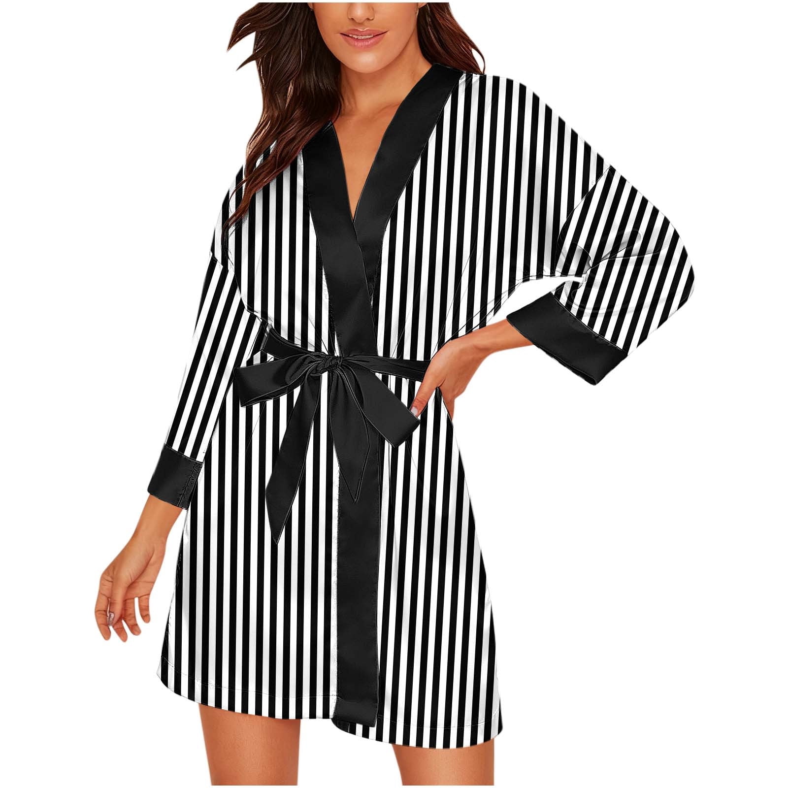 short thin dressing gown Women's Short Robe Dressing Gown Satin Kimono Robe Silk Stripe Bathrobe  Oblique V-Neck Short Robes Sleepwear Nightwear Pajamas Short Lightweight  Sleepwear