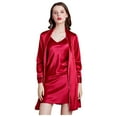 thumbnail image 1 of Women's Short Robe Silky Satin Bathrobe Comfy V Neck Solid Color Long Sleeve Sleepwear Soft Nightgown with Belt, 1 of 5
