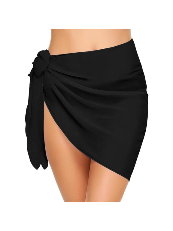Women's Short Sarongs Cover Ups Sheer Bikini Wraps for Swimwear Black One Size