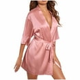 thumbnail image 1 of Women’s Short Satin Robes, Lightweight 3/4 Sleeve V-Neck Sleepwear, Wedding Bridal Party Bride Bridesmaid Bathrobes L, 1 of 8