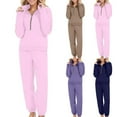 thumbnail image 1 of Women's Short Sets 2 Piece Outfits Womens Two Piece Sets Fall Dressy Sports Zipper Sweatshirt Pocket Sweatpants Two-piece Set, 1 of 7