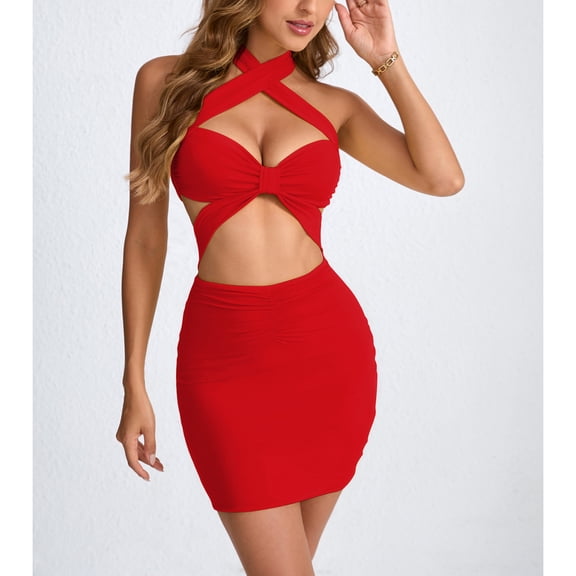 New Women's Short Skirt Hollow Neck and Hip-pack Sexy Dress
