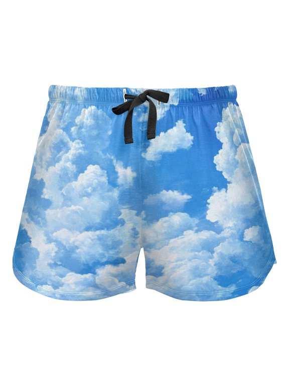 Women's Short Sleep Pants Sleep Shorts for Women Women's Pajama Bottoms Women's Athletic Shorts Suitable for Home Use Relaxation XXL Blue Sky and Clouds