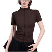 Womens Short Sleeve Athletic Jacket Full Zip Slim Fit Workout Tops Solid Color Fitness Yoga Shirt