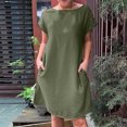 thumbnail image 1 of Women's Short Sleeve Batwing Sleeve Dress Round Neck Pocket Casual Swing Dress Army Green L, 1 of 6