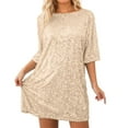 thumbnail image 1 of Women's Short Sleeve Beige Sparkle Dress Formal Dress Sparkling Dress for Women, 1 of 4