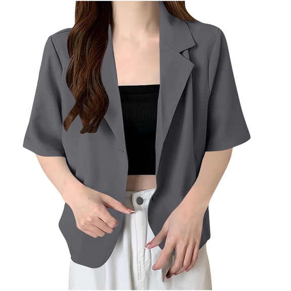 Women's Short Sleeve Blazer, Casual Button Down Lapel Jacket, Lightweight Office and Everyday Wear Top
