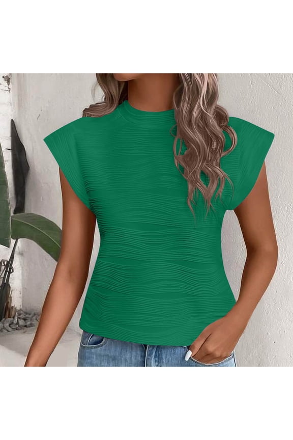 Women's Short Sleeve Blouse, Printed Round Neck Top, Casual Polyester Shirt for Everyday Wear