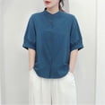 thumbnail image 1 of Women's Short Sleeve Blouse, Round Neck Casual Top with Button Detail, Lightweight Polyester Shirt for Summer, 1 of 5