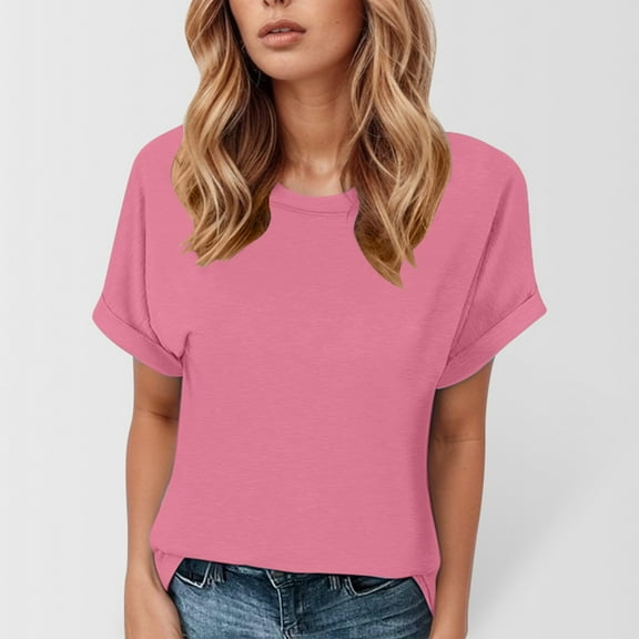 Women's Short Sleeve Blouses Solid Color T-Shirt Casual Soft Tunic Crew Neck Basic Fashion Tops 2025