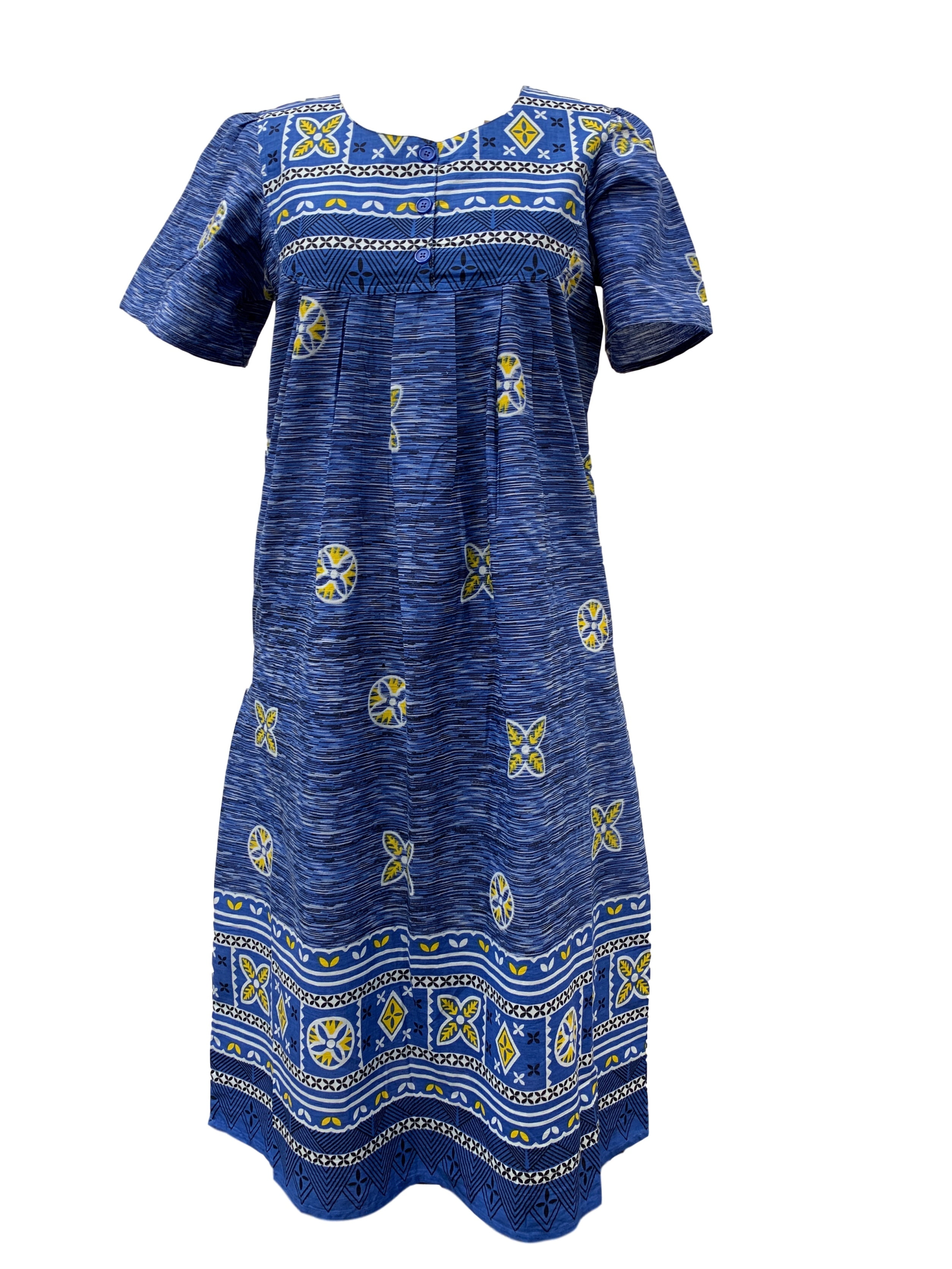 Loungees Border Print Lounge/Muu Muu/House Dress/Caftan with 3 Button Bib Yoke​