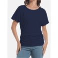 thumbnail image 1 of Women's Short Sleeve Boat Neck Dolman Top with Side Shirring, 1 of 6