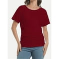 thumbnail image 1 of Women's Short Sleeve Boat Neck Dolman Top with Side Shirring, 1 of 6