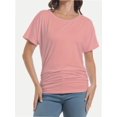 thumbnail image 1 of Women's Short Sleeve Boat Neck Dolman Top with Side Shirring, 1 of 6