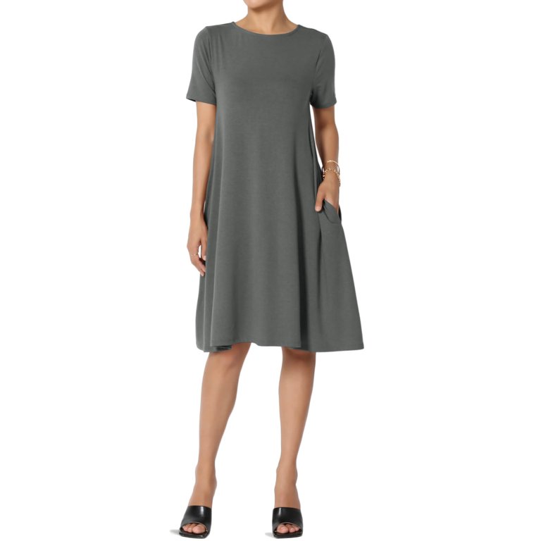 Essentials Womens Short-Sleeve Scoopneck Swing Dress : :  Clothing, Shoes & Accessories