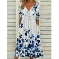 thumbnail image 1 of Women's Short Sleeve Boho Floral Print Maxi Dress Summer V Neck Casual Loose Dress with Pockets, 1 of 5