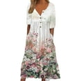 thumbnail image 1 of Women's Short Sleeve Boho Floral Print Maxi Dress Summer V Neck Casual Loose Dress with Pockets, 1 of 5