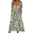 thumbnail image 1 of Women's Short Sleeve Boho Floral Print Maxi Dress Summer V Neck Casual Loose Dress with Pockets, 1 of 5