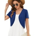 thumbnail image 1 of DEMOTIME Women's Short Sleeve Bolero Shrugs Open Front Lightweight Cropped Cardigan Royal Blue S, 1 of 6