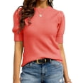 thumbnail image 1 of Women's Short Sleeve Bubble Sweater Round Neck Pullover Top Ribbed Knit Sweater Shirt, 1 of 5