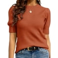 thumbnail image 1 of Women's Short Sleeve Bubble Sweater Round Neck Pullover Top Ribbed Knit Sweater Shirt, 1 of 5