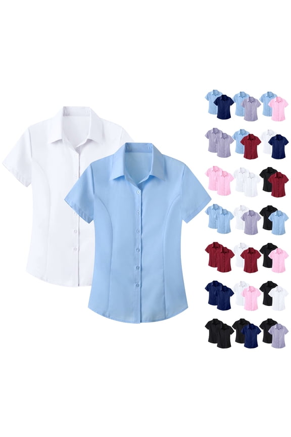 Women's Short Sleeve Business Shirt Wrinkle Free Formal Interview Wear Top