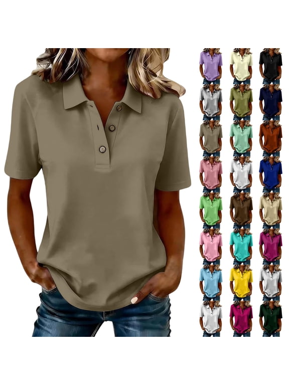 Women's Short Sleeve Button Down Collared Shirt Lightweight Work Blouse Tunic Top for Summer Office