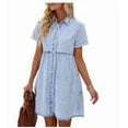 thumbnail image 1 of LookbookStore Women's Short Sleeve Denim Jean Dresses Button Down Tunic Above Knee Length Dress Aurora Pink Size XL, 1 of 5