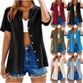 thumbnail image 1 of Women's Short Sleeve Button Front Cardigan Shirts Blouses Tops Crew Neck Loose Fit Solid Color Soft Casual Daily Wear Work Office Vacation Fashion Essential Gift for Women, 1 of 8